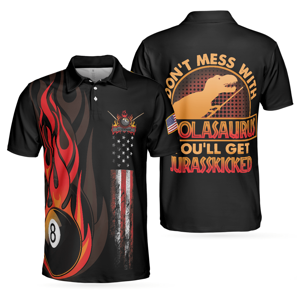 Dinosaur Poolasaurus Flame Skull Billiards Polo Shirt, Short Sleeve Jurassic Billiards Shirt For Men, Gift For Billiards Lovers - Amzanimalsgift