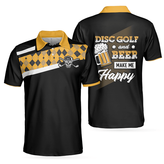Disc Golf & Beer Make Me Happy Polo Shirt, Yellow Plaid Pattern Disc Golf Shirt, Funny Disc Golf Shirt With Sayings, Golf Gift For Men, Golfers - Amzanimalsgift