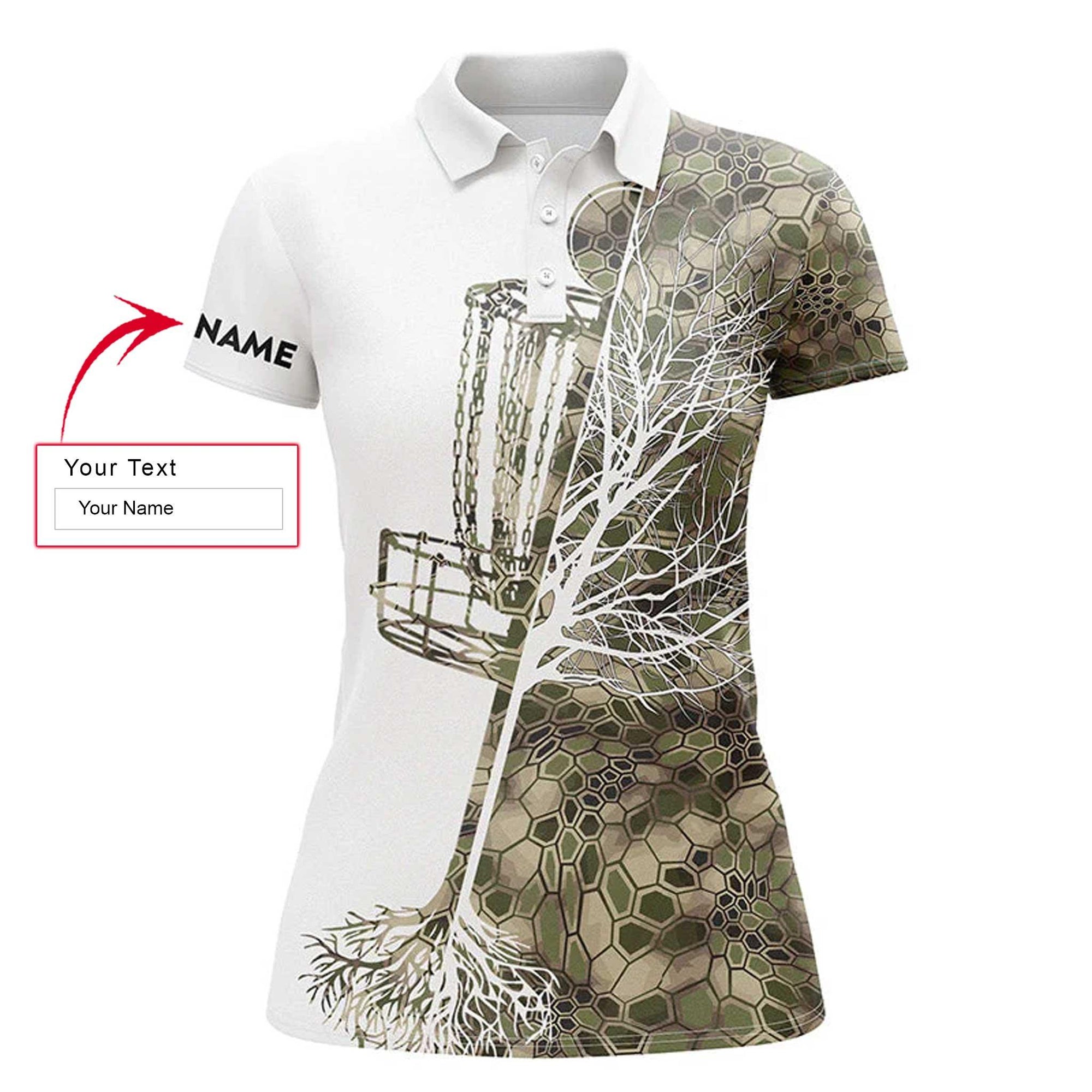 Disc Golf Custom Name Women Polo Shirt, Camo Disc Golf Basket Personalized Women Polo Shirts, Perfect Gift For Ladies, Girls, Disc Golf Lovers - Amzanimalsgift