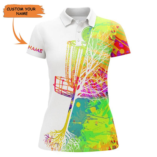 Disc Golf Custom Name Women Polo Shirt, Watercolor Disc Golf Basket Personalized Women Polo Shirt - Perfect Gift For Ladies, Girls, Disc Golf Lovers - Amzanimalsgift