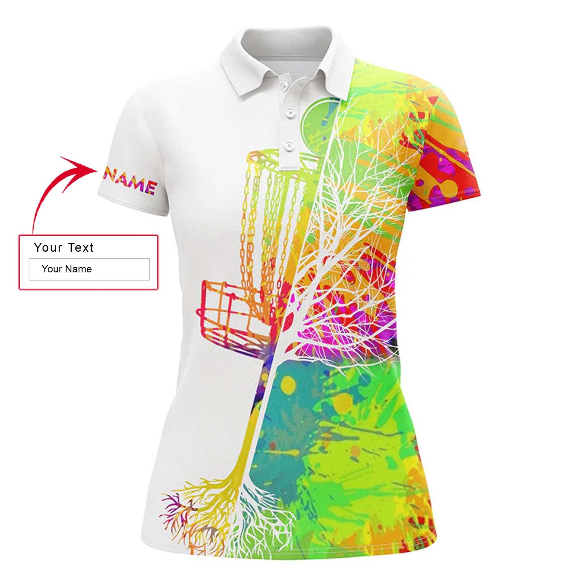 Disc Golf Custom Name Women Polo Shirt, Watercolor Disc Golf Basket Personalized Women Polo Shirts, Perfect Gift For Ladies, Girls, Disc Golf Lovers - Amzanimalsgift