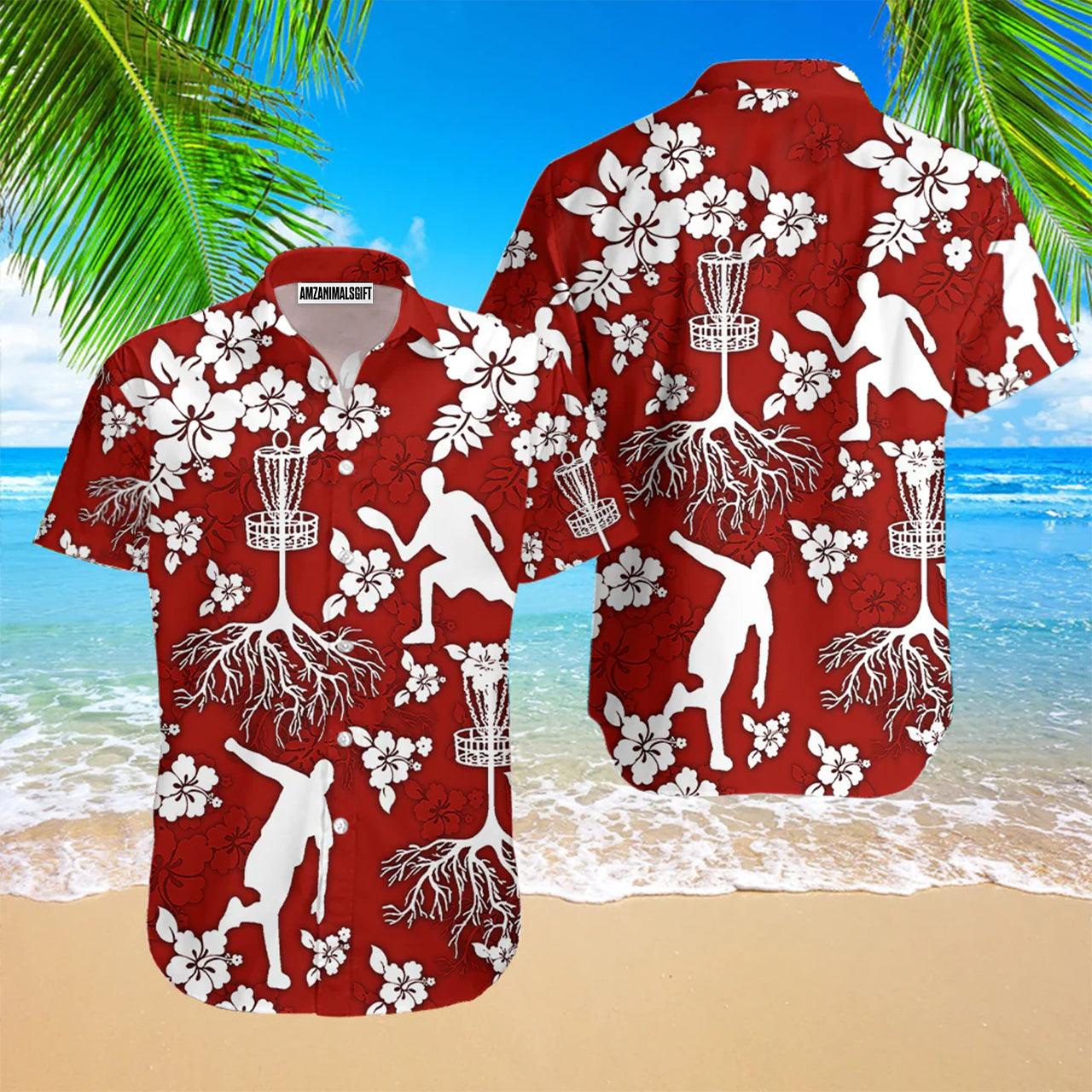 Disc Golf Hawaiian Shirt, Disc Golf Tree Hibiscus Red Aloha Hawaiian Shirts For Men and Women - Gift For Disc Golfer, Friend, Family - Amzanimalsgift