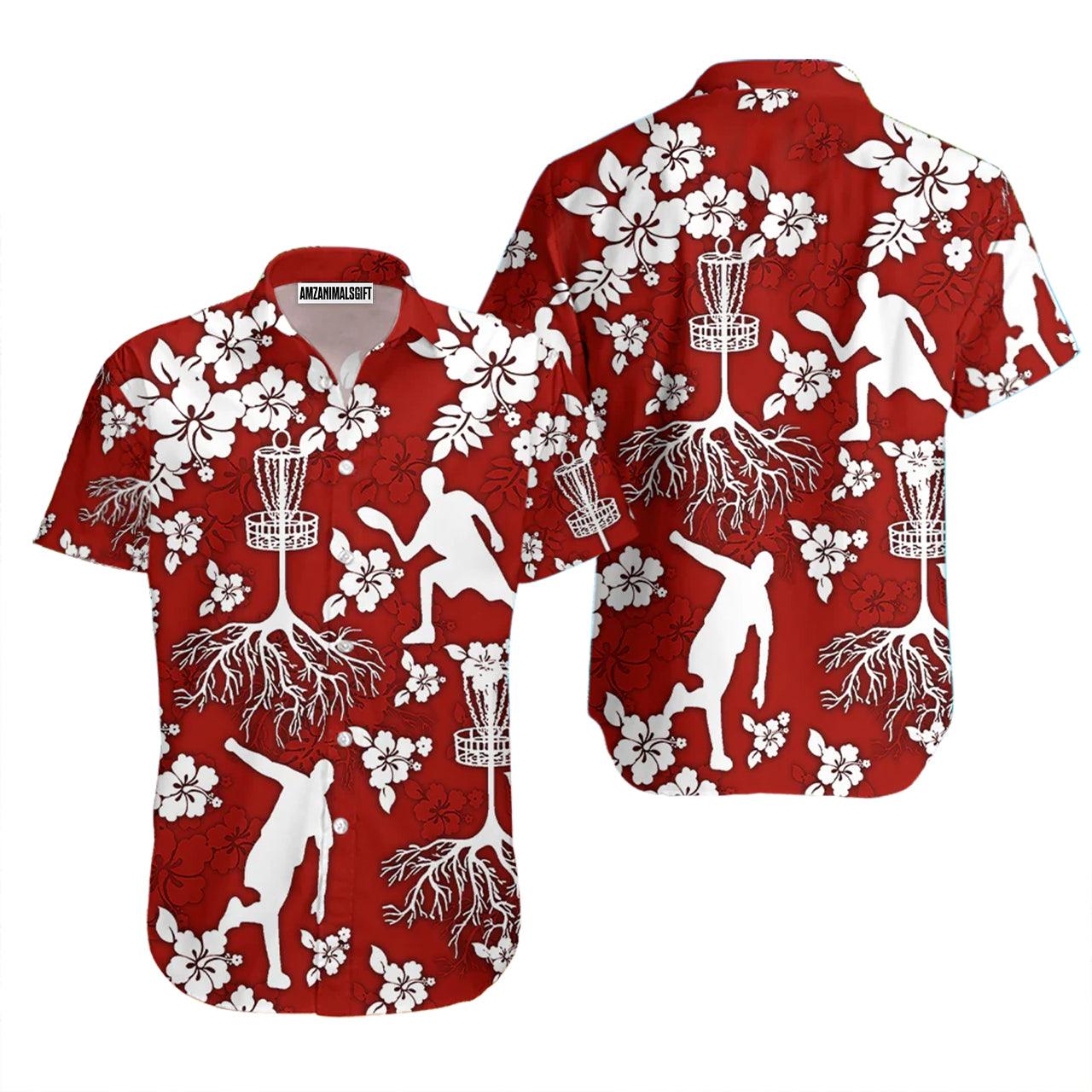 Disc Golf Hawaiian Shirt, Disc Golf Tree Hibiscus Red Aloha Hawaiian Shirts For Men and Women - Gift For Disc Golfer, Friend, Family - Amzanimalsgift