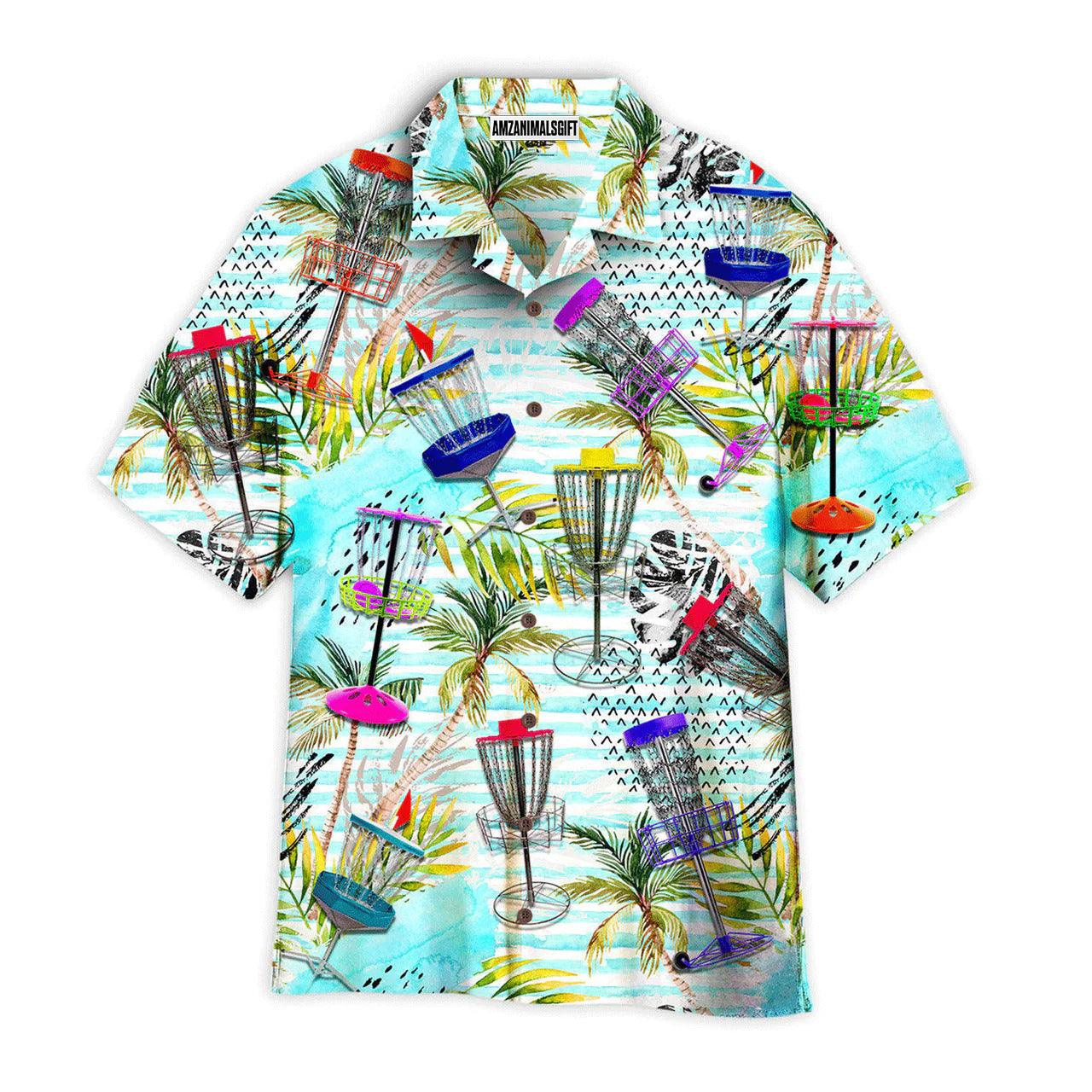 Disc Golf Hawaiian Shirt, Disc Golf Tropical Palm Trees Pattern Aloha Hawaiian Shirts For Men and Women - Gift For Disc Golfer, Friend, Family - Amzanimalsgift