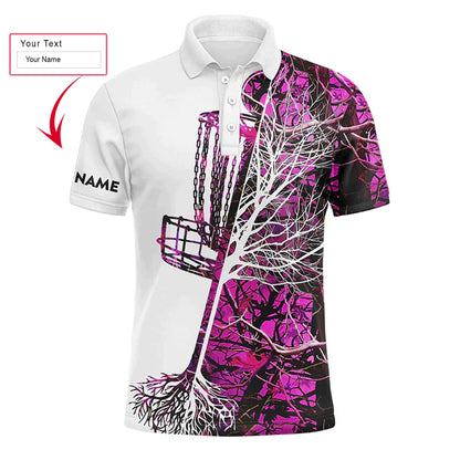 Disc Golf Men Polo Shirt, Custom Name Pink Camo Disc Golf Basket Apparel Men Polo Shirt - Personalized Sports Gift For Men, Husband, Golf Lover - Amzanimalsgift
