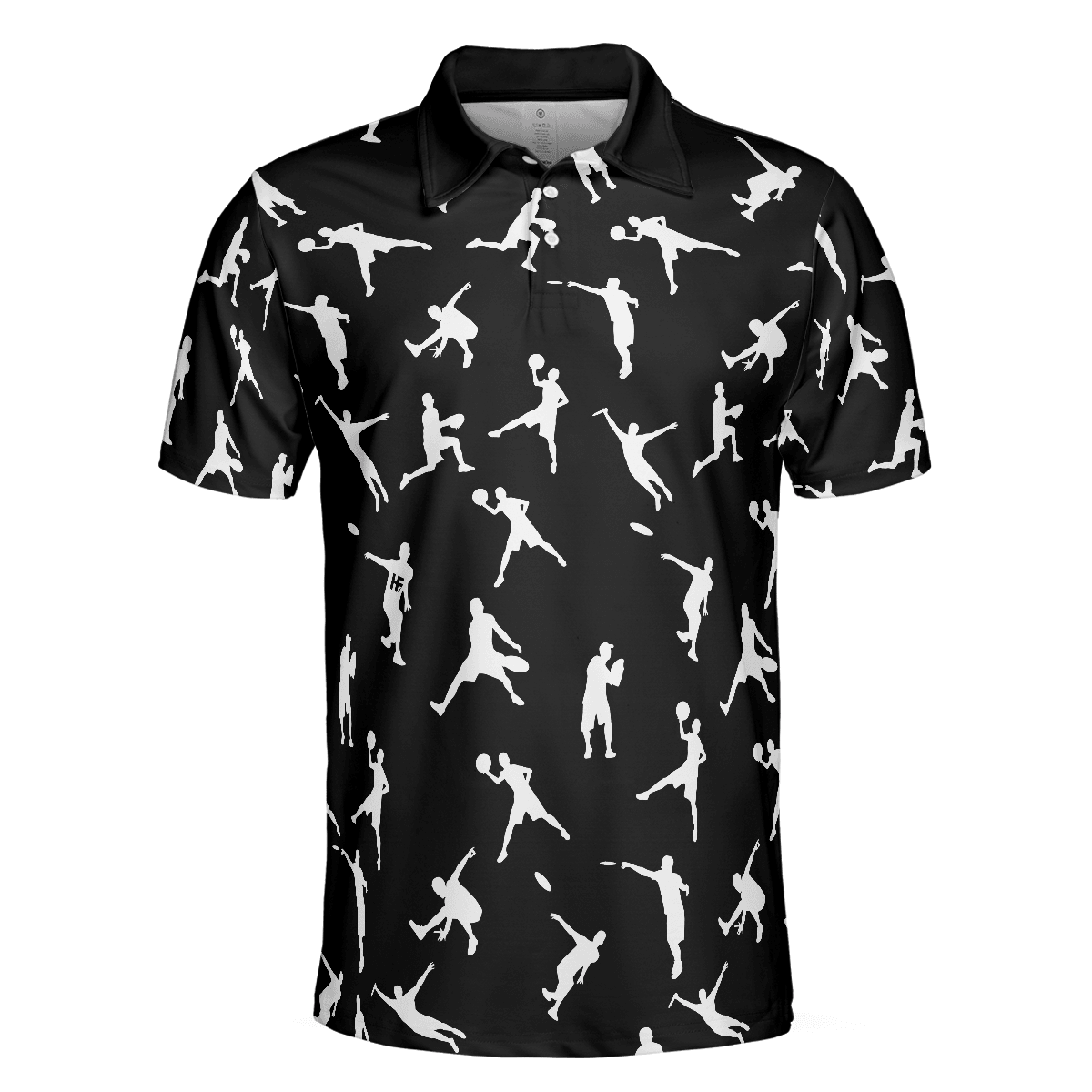 Disc Golf Men Polo Shirt - Silhouette Playing Disc Golf Polo Shirt, Black And White Disc Golfer Pattern Polo Shirt, Disc Golf Shirt For Men - Amzanimalsgift