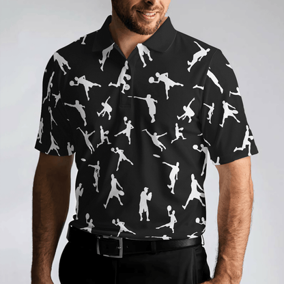 Disc Golf Men Polo Shirt - Silhouette Playing Disc Golf Polo Shirt, Black And White Disc Golfer Pattern Polo Shirt, Disc Golf Shirt For Men - Amzanimalsgift