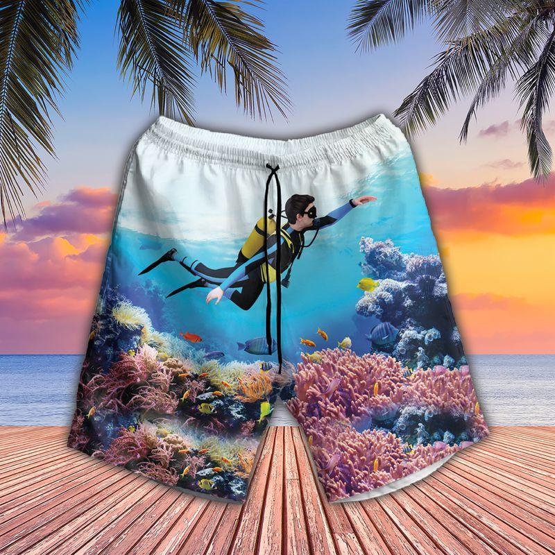 Diving Aloha Hawaiian Shirts For Summer, Underwater Coral Reef Hawaiian Set Holiday Outfit For Men Women, Gift For Friend, Diving Lovers, Team, Family - Amzanimalsgift