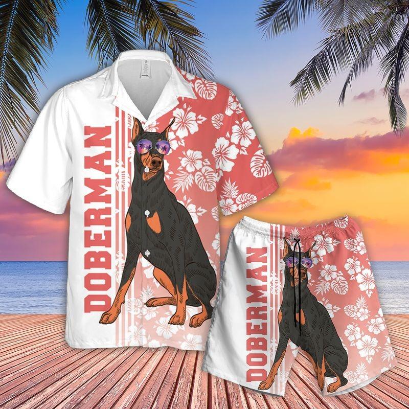 Doberman Pinscher Aloha Hawaiian Shirt - Tropical Leaves Hawaiian Shirt, Doberman Pinscher Sunglass Hawaiian Shirt For Men & Women, Dog Lover - Amzanimalsgift