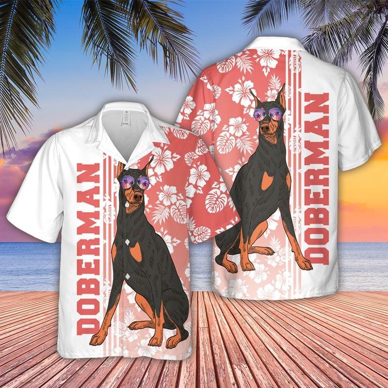 Doberman Pinscher Aloha Hawaiian Shirt - Tropical Leaves Hawaiian Shirt, Doberman Pinscher Sunglass Hawaiian Shirt For Men & Women, Dog Lover - Amzanimalsgift