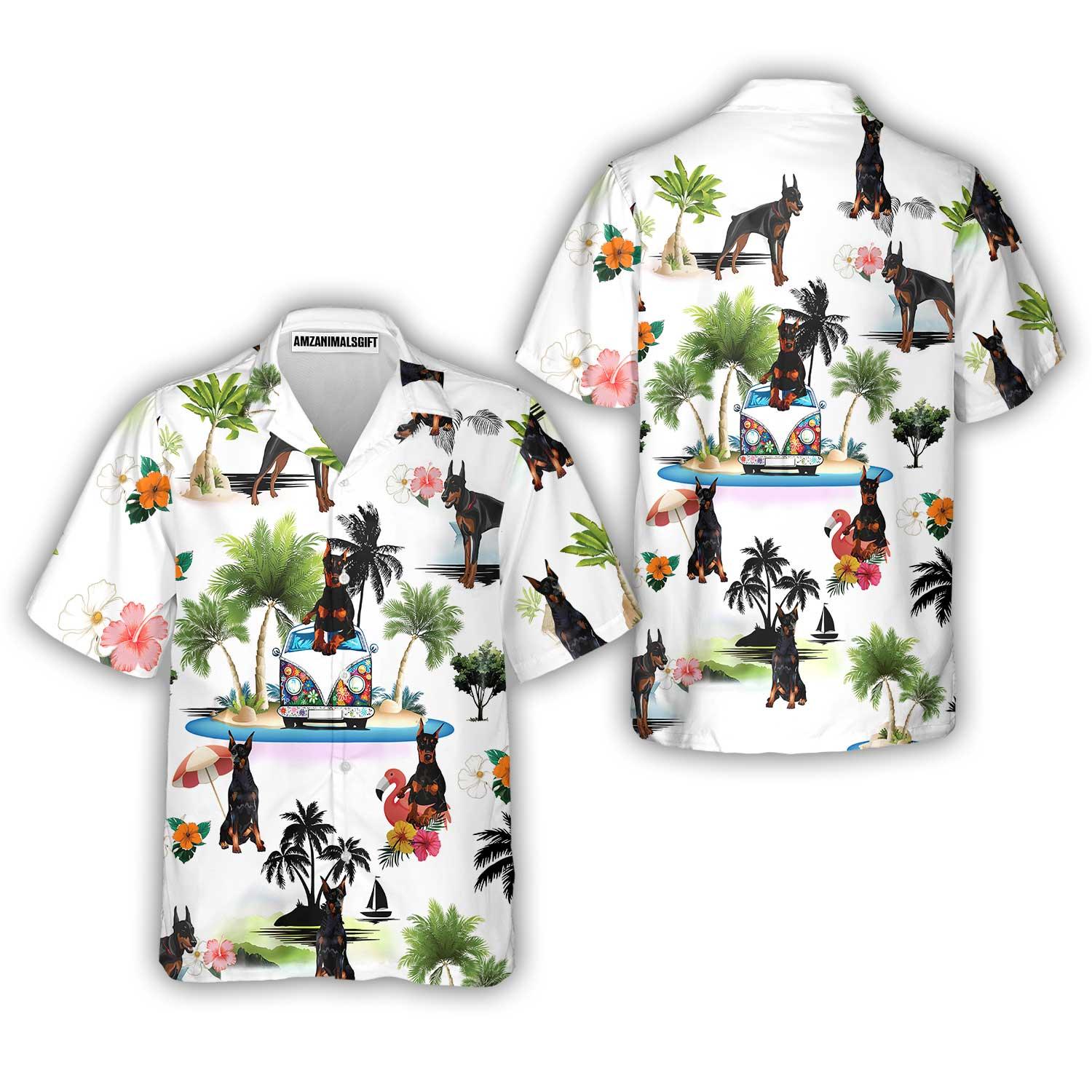 Doberman Pinscher Hawaiian Shirt, Dobermann Hippie Vacation Aloha Shirt For Men Women - Perfect Gift For Dog Lover, Husband, Boyfriend, Friend, Family - Amzanimalsgift