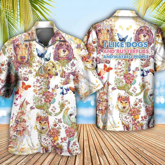 Dog Aloha Hawaii Shirt - I Like Dogs And Butterflies Hawaiian Shirt For Summer - Perfect Gift For Dog Lovers, Friend, Family - Amzanimalsgift