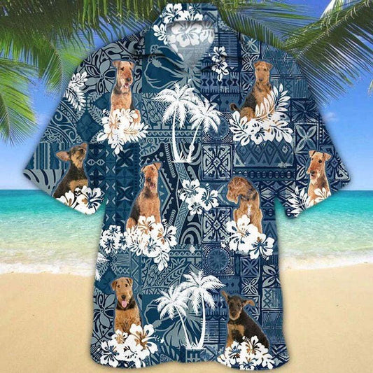 Dog Aloha Hawaiian Shirt - Airedale Terrier Dog Hawaiian Shirt, Polynesian Pattern Hawaiian Shirt For Men & Women, Airedale Terrier Lover - Amzanimalsgift