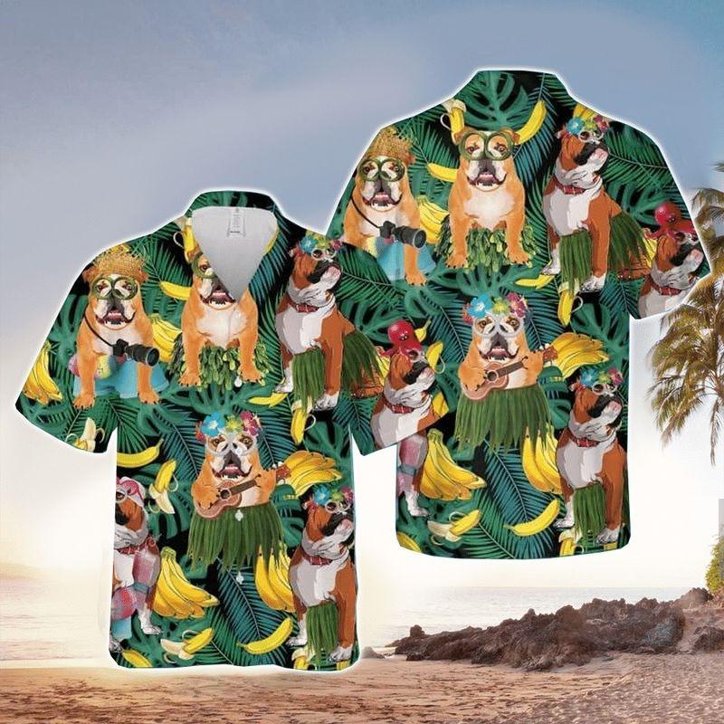 Dog Aloha Hawaiian Shirt - Bulldog Summer Leaves Hawaiian Shirt, Tropical Banana Hawaiian Shirt For Men & Women, Bulldog Lover - Amzanimalsgift