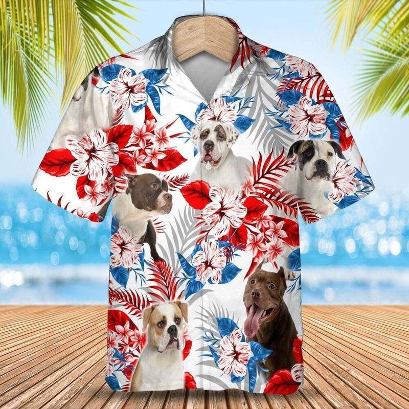 Dog Aloha Hawaiian Shirt - Cool American Bulldog Hawaiian Shirt, Hibiscus Flowers Pattern Hawaiian Shirt For Men & Women, Dog Lover - Amzanimalsgift