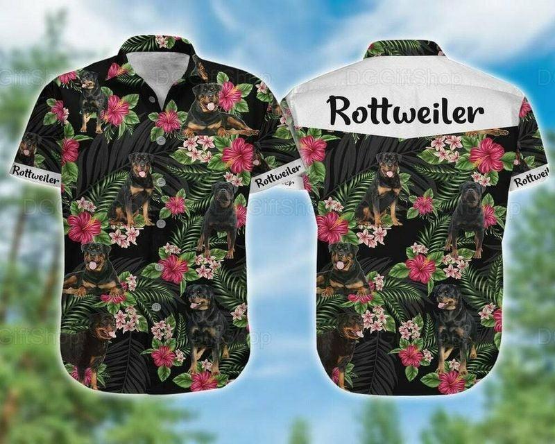 Dog Aloha Hawaiian Shirt - Cute Rottweiler Dog Hawaiian Shirt, Tropical Floral Pattern Hawaiian Shirt For Men & Women, Rottweiler Lover - Amzanimalsgift