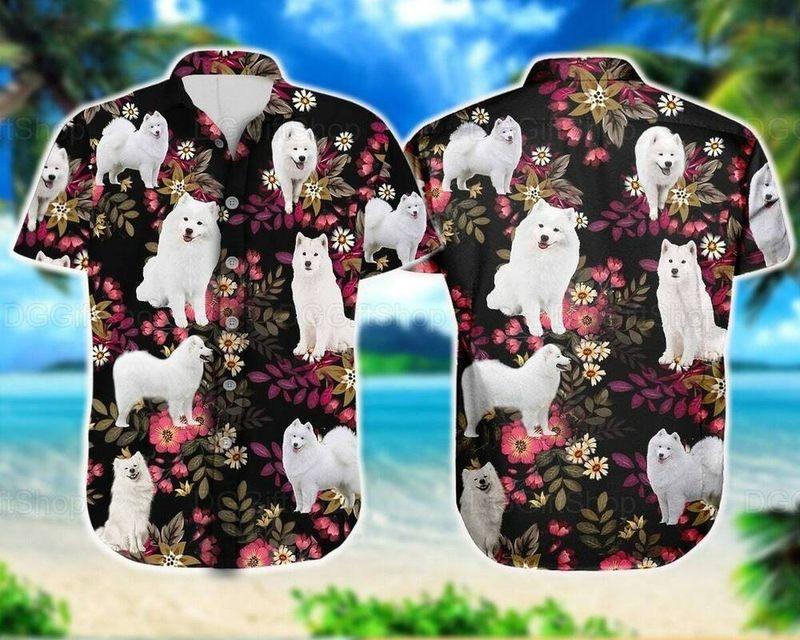 Dog Aloha Hawaiian Shirt - Cute Samoyed Dog Hawaiian Shirt, Tropical Floral Pattern Hawaiian Shirt For Men & Women, Samoyed Lover - Amzanimalsgift