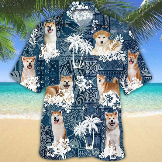 Dog Aloha Hawaiian Shirt - Puppy Akita Dog Hawaiian Shirt, Polynesian Pattern Hawaiian Shirt For Men & Women, Dog Lover - Amzanimalsgift