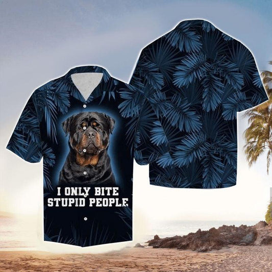 Dog Aloha Hawaiian Shirt - Rottweiler Summer Hawaiian Shirt, I Only Bite Stupid People Hawaiian Shirt For Men & Women, Rottweiler Lover - Amzanimalsgift