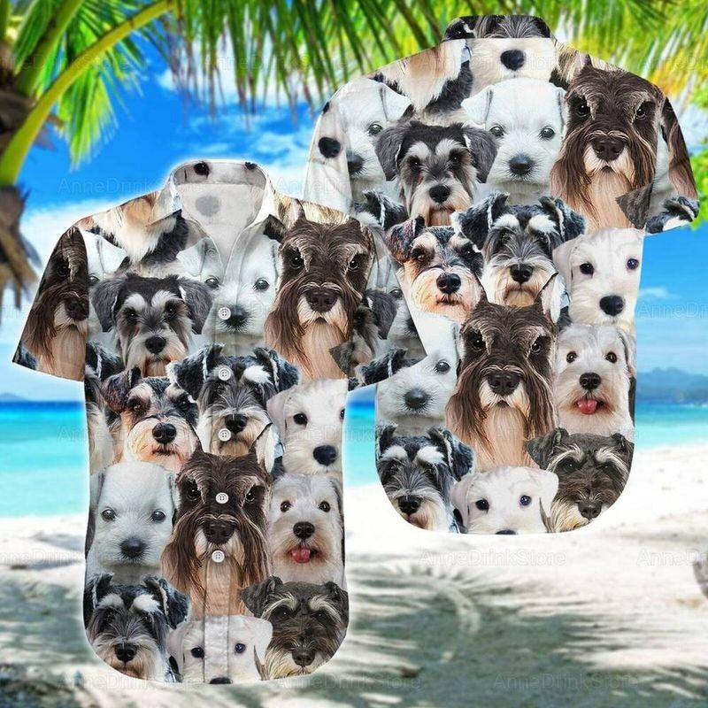 Dog Aloha Hawaiian Shirt - Schnauzer Dog Hawaiian Shirt, Schnauzer Button Pattern Hawaiian Shirt For Men & Women, Schnauzer Lover - Amzanimalsgift