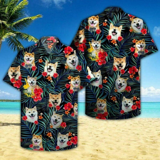 Dog Aloha Hawaiian Shirt - Shiba Dog Cute Hawaiian Shirt, Tropical Leaves Pattern Hawaiian Shirt For Men & Women, Dog Lover - Amzanimalsgift