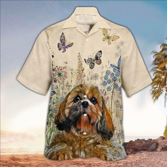 Dog Aloha Hawaiian Shirt - Shih Tzu Summer Hawaiian Shirt, Butterflies Flower Hawaiian Shirt For Men & Women, Dog Lover - Amzanimalsgift