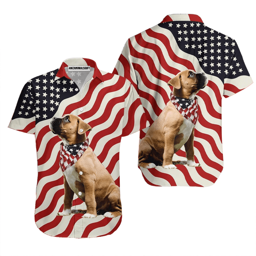 Dog American Flag Red And White Aloha Hawaiian Shirts For Men Women, 4th Of July Gift For Summer, Friend, Family, Independence Day, Dog Lovers - Amzanimalsgift