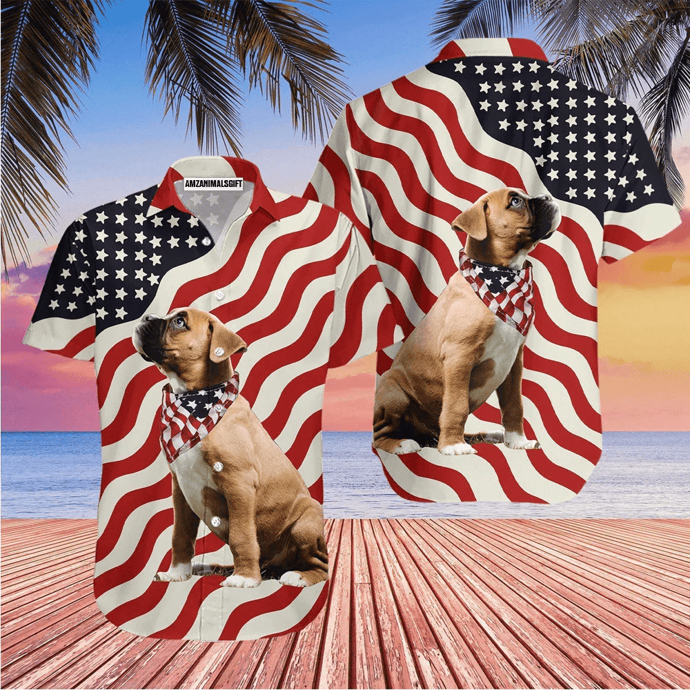 Dog American Flag Red And White Aloha Hawaiian Shirts For Men Women, 4th Of July Gift For Summer, Friend, Family, Independence Day, Dog Lovers - Amzanimalsgift