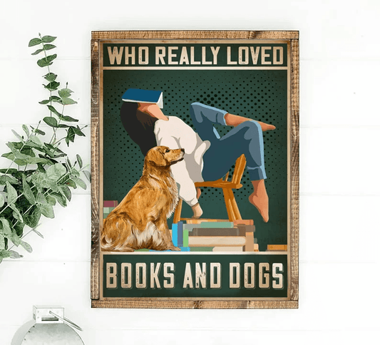 Dog & Book Portrait Canvas - Who Really Loved Books And Dogs Canvas - Perfect Gift For Dog Lover, Book Lover - Amzanimalsgift