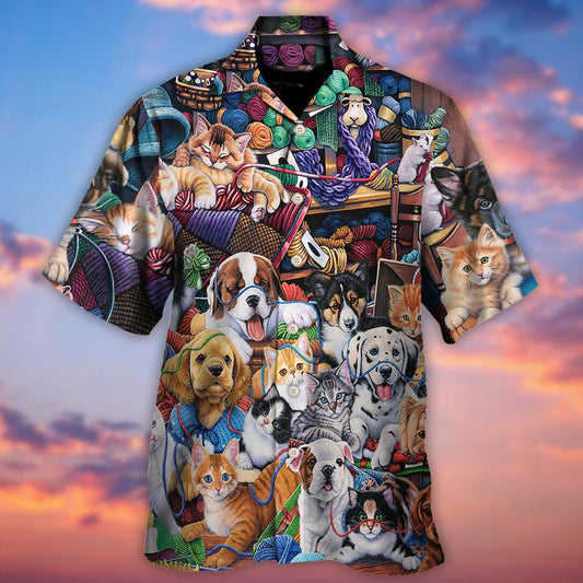 Dog And Cat Hawaiian Shirt, Pet Play Yarn Together Aloha Hawaiian Shirt For Summer, Dog Hawaiian Shirts Matching Outfit For Men Women, Dog Lover, Friend - Amzanimalsgift