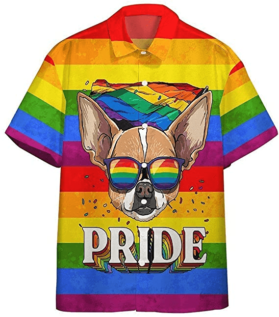 Dog And LGBT Aloha Hawaiian Shirts For Summer, Chihuahua With Glasses Lgbt Symbols Hawaiian Shirts, Pride Gift For Gaymer And Lesbian, Gay, Dog Lovers - Amzanimalsgift