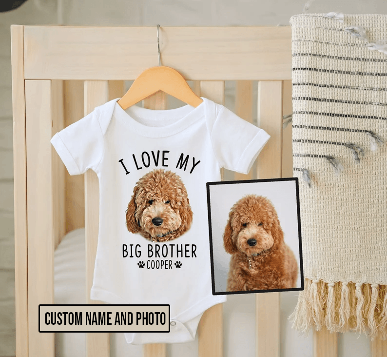 Dog Baby Onesies, I Love My Big Brother Custom Dog Baby Onesies, Personalized Onesies, Newborn Onesies - Perfect Gift For Baby, Baby Gift Onesie - Amzanimalsgift