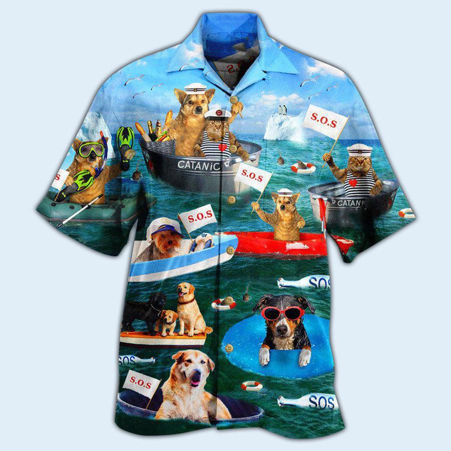 Dog Cat Hawaiian Shirt, Dogs And Cats Funny Team Aloha Hawaiian Shirt For Summer, Gift For Men Women, Dog Cat Lovers, Dog Cat Mom Dad - Amzanimalsgift