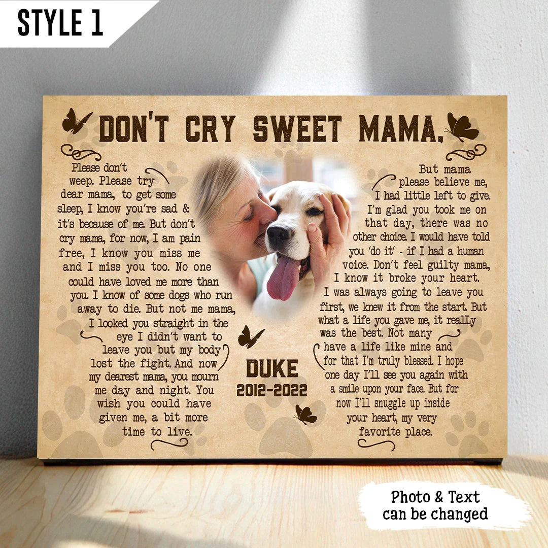 Dog Cat Landscape Canvas - Personalized Dog Cat Memorial Canvas - Custom Gift For Dog Cat Lovers - Don't Cry Sweet Mama Dog Poem Landscape Canvas - Amzanimalsgift