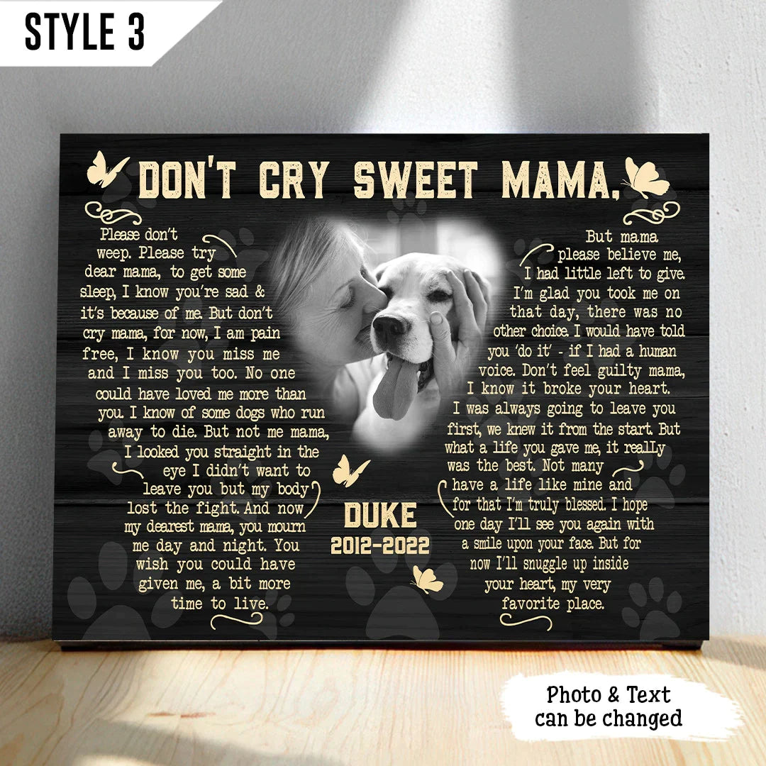 Dog Cat Landscape Canvas - Personalized Dog Cat Memorial Canvas - Custom Gift For Dog Cat Lovers - Don't Cry Sweet Mama Dog Poem Landscape Canvas - Amzanimalsgift