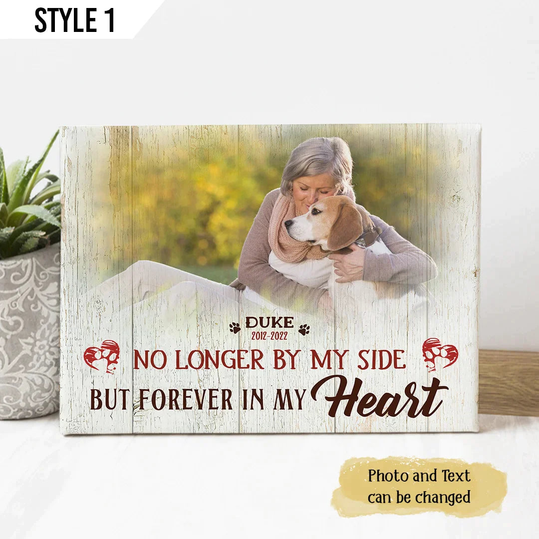 Dog Cat Landscape Canvas - Personalized Dog Cat Memorial Canvas - Custom Gift For Dog Cat Lovers - No Longer By My Side But Forever In My Heart - Amzanimalsgift