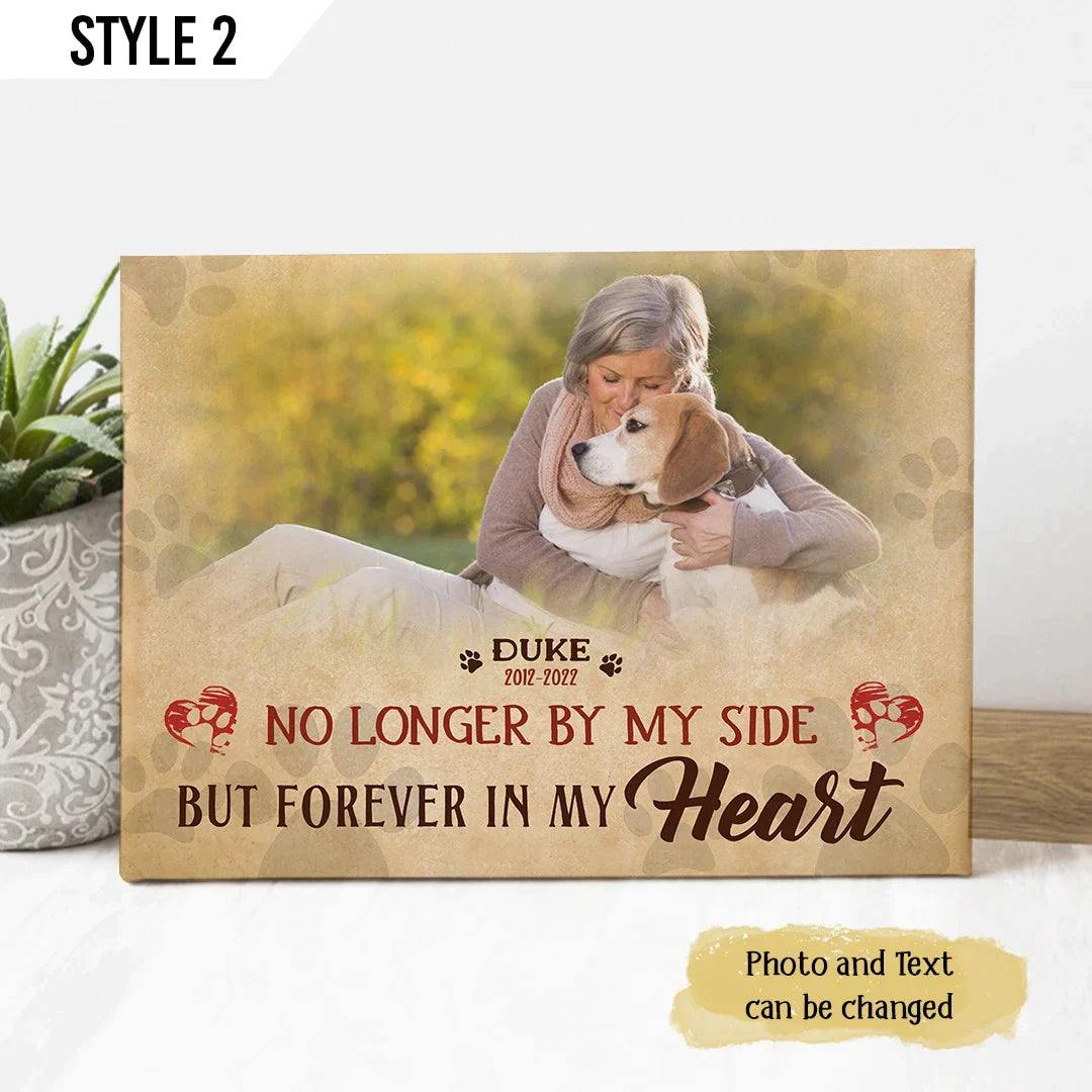 Dog Cat Landscape Canvas - Personalized Dog Cat Memorial Canvas - Custom Gift For Dog Cat Lovers - No Longer By My Side But Forever In My Heart - Amzanimalsgift