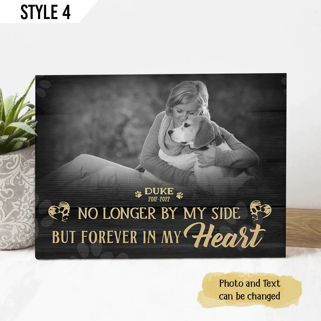 Dog Cat Landscape Canvas - Personalized Dog Cat Memorial Canvas - Custom Gift For Dog Cat Lovers - No Longer By My Side But Forever In My Heart - Amzanimalsgift