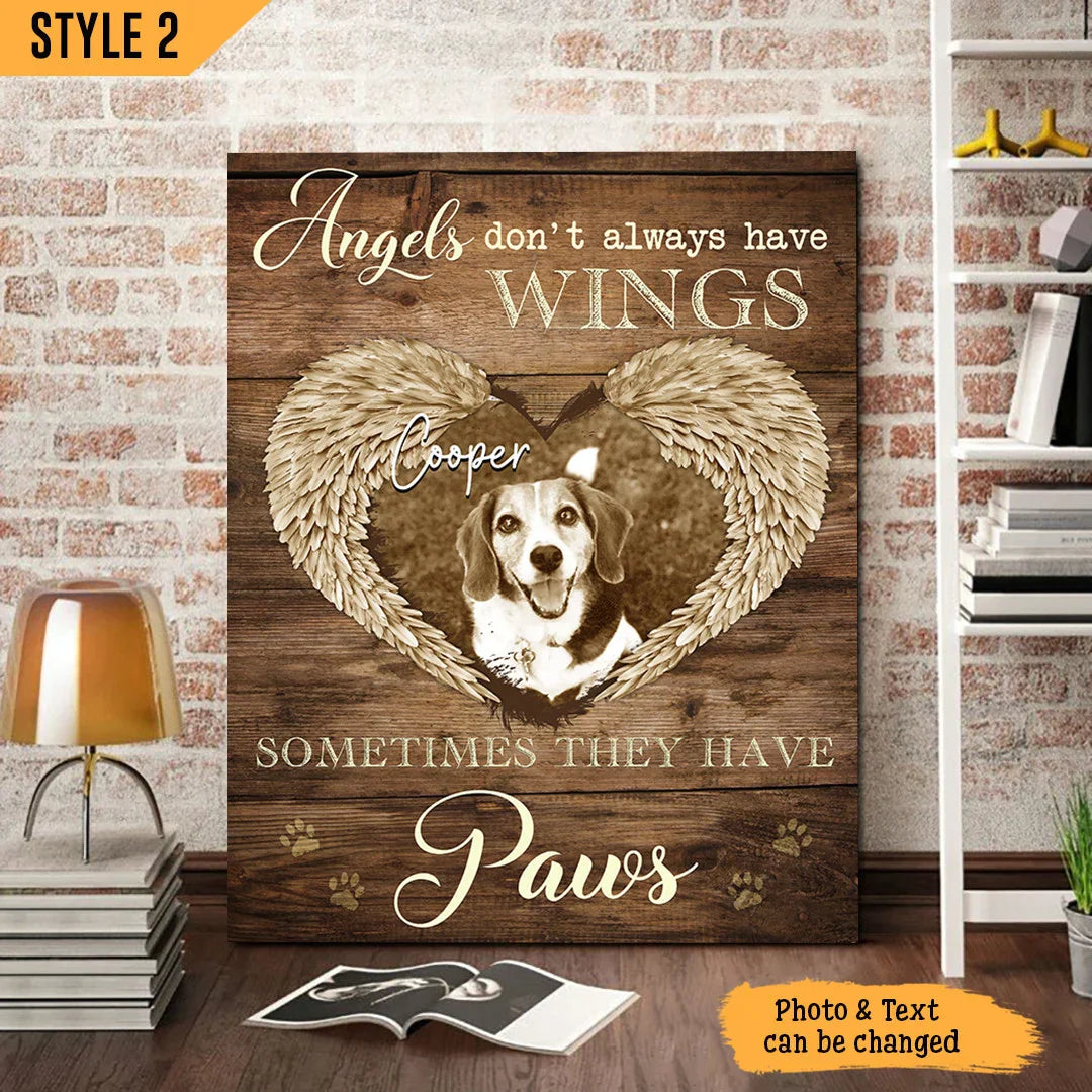 Dog Cat Portrait Canvas - Personalized Dog Cat Memorial - Gift For Dog Cat Lovers - Angels Don't Always Have Wings Sometimes They Have Paws - Amzanimalsgift