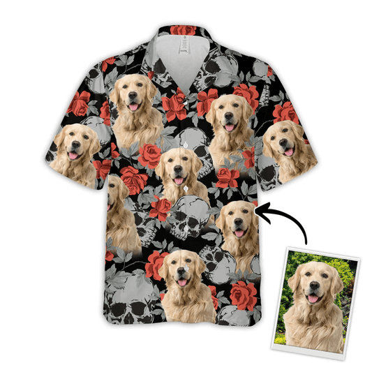 Dog Custom Hawaiian Shirt - Custom Photo Pet Grunge Human Skulls And Roses Pattern Personalized Hawaiian Shirt - Perfect Gift For Dog Lovers, Friend, Family - Amzanimalsgift