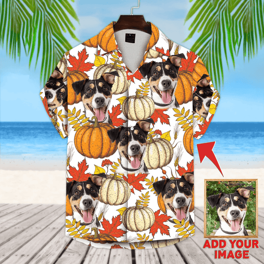 Dog Custom Hawaiian Shirt - Custom Photo Pet Leaves & Pumpkin Pattern Personalized Hawaiian Shirt - Perfect Gift For Dog Lovers, Friend, Family - Amzanimalsgift