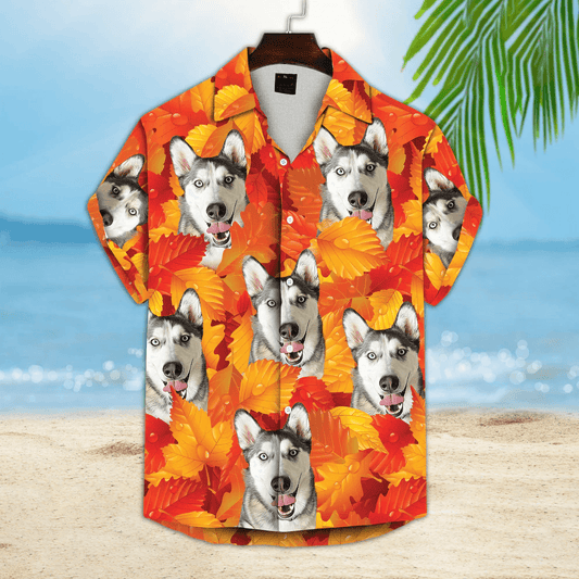 Dog Custom Hawaiian Shirt - Custom Photo Pet Leaves Autumn Pattern Personalized Hawaiian Shirt - Gift For Dog Lovers, Friend, Family - Amzanimalsgift