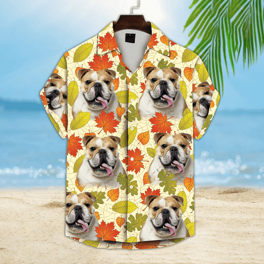 Dog Custom Hawaiian Shirt - Custom Photo Pet Leaves Pattern Cream Personalized Hawaiian Shirt - Perfect Gift For Dog Lovers, Friend, Family - Amzanimalsgift