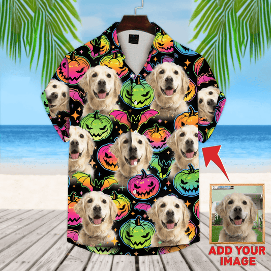 Dog Custom Hawaiian Shirt - Custom Photo Pet Pumpkin & Bat Pattern Personalized Hawaiian Shirt - Perfect Gift For Dog Lovers, Friend, Family - Amzanimalsgift