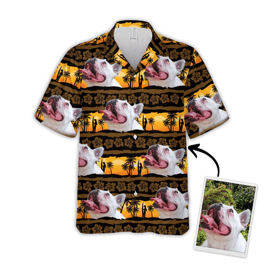 Dog Custom Hawaiian Shirt - Custom Photo Pet Sunset & Palm Tree Pattern Personalized Hawaiian Shirt - Perfect Gift For Dog Lovers, Friend, Family - Amzanimalsgift
