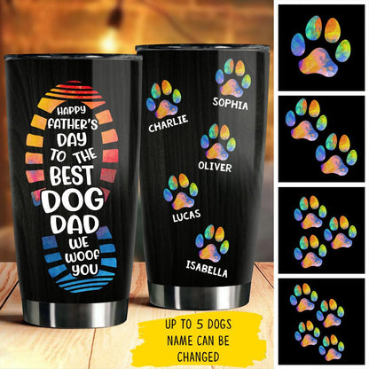 Dog Custom Name Father's Day Tumbler - We Woof You, Best Dog Dad USA Flag Personalized Tumbler, Gift For Dog Lovers, Dog Dad, Happy Father's Day - Amzanimalsgift