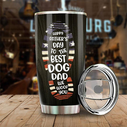 Dog Custom Name Father's Day Tumbler - We Woof You, Best Dog Dad USA Flag Personalized Tumbler, Gift For Dog Lovers, Dog Dad, Happy Father's Day - Amzanimalsgift