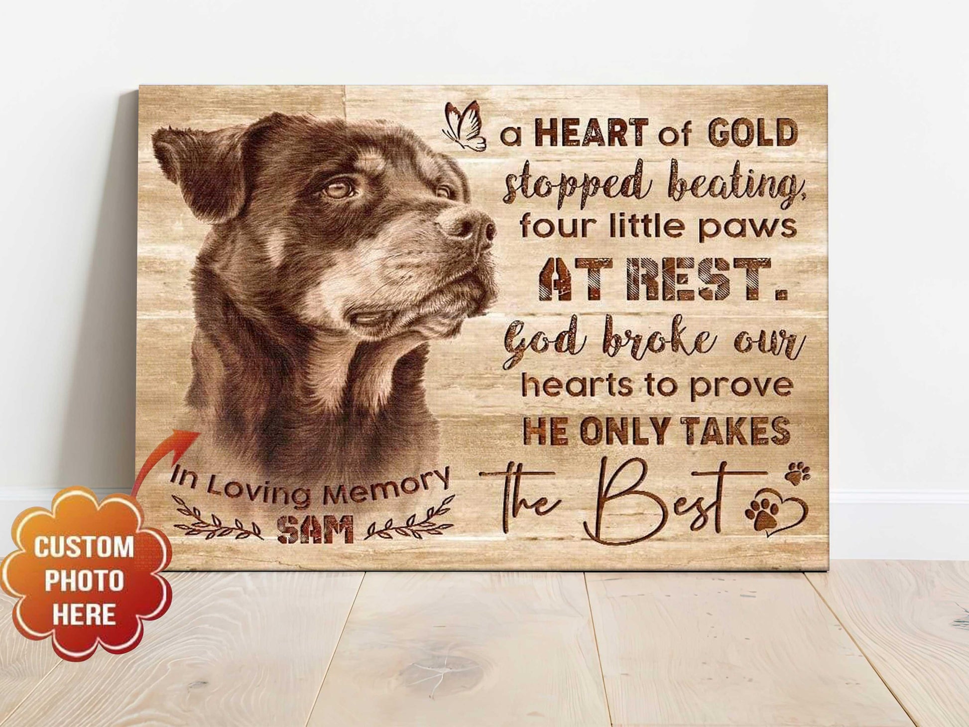 Dog Custom Personalized Canvas - Black And White Dog Image He Only Takes The Best In Loving Memory Custom Photo Name Canvas - Gift For Dog Lovers - Amzanimalsgift