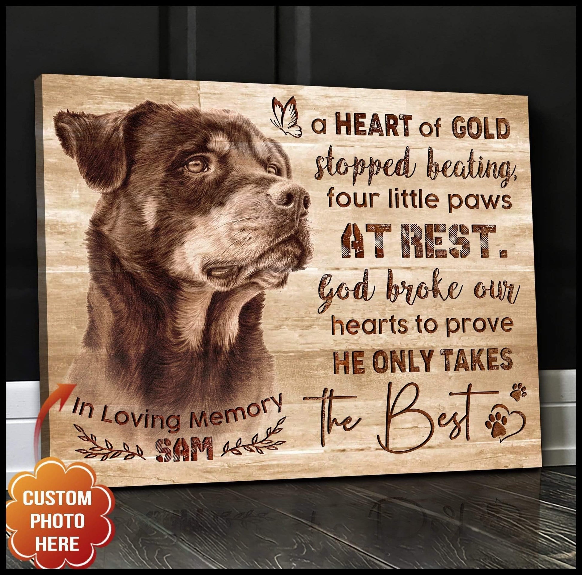 Dog Custom Personalized Canvas - Black And White Dog Image He Only Takes The Best In Loving Memory Custom Photo Name Canvas - Gift For Dog Lovers - Amzanimalsgift