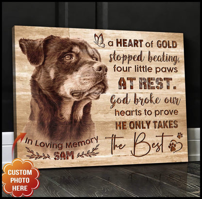 Dog Custom Personalized Canvas - Black And White Dog Image He Only Takes The Best In Loving Memory Custom Photo Name Canvas - Gift For Dog Lovers - Amzanimalsgift